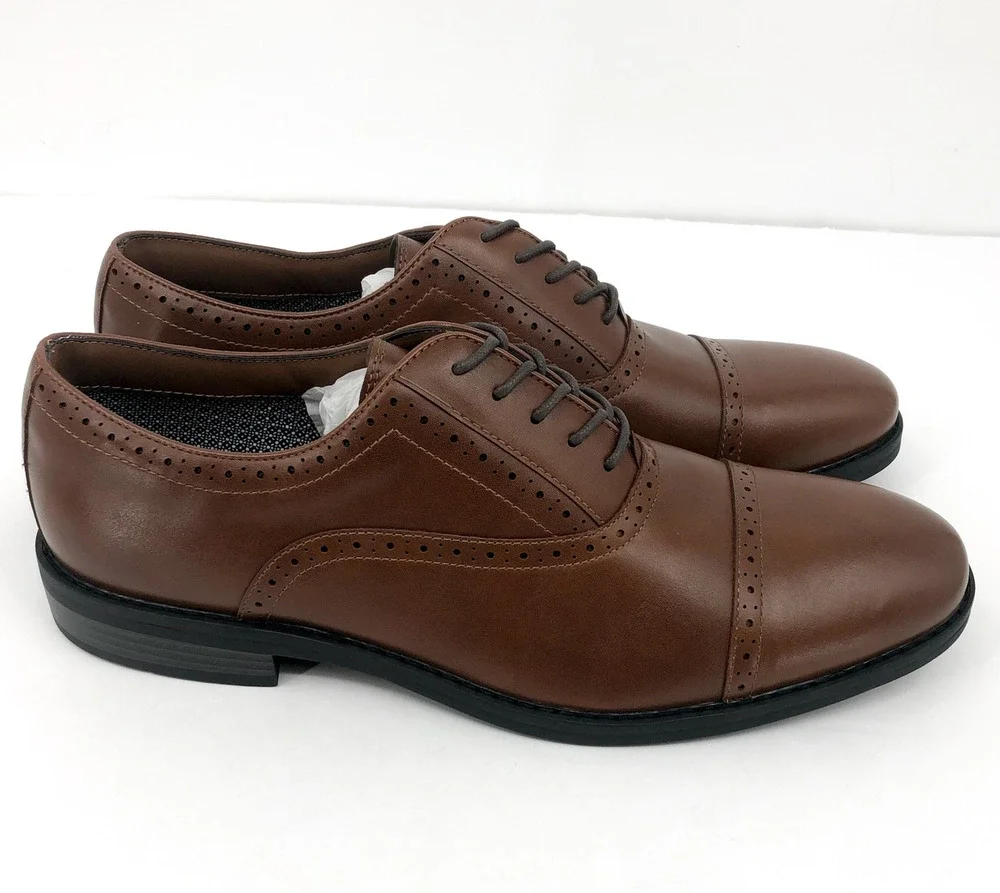 FAIRLANE & SONS Mens Feawin Flex Oxford Shoes Size 13 Tan Brown Leather NWOB